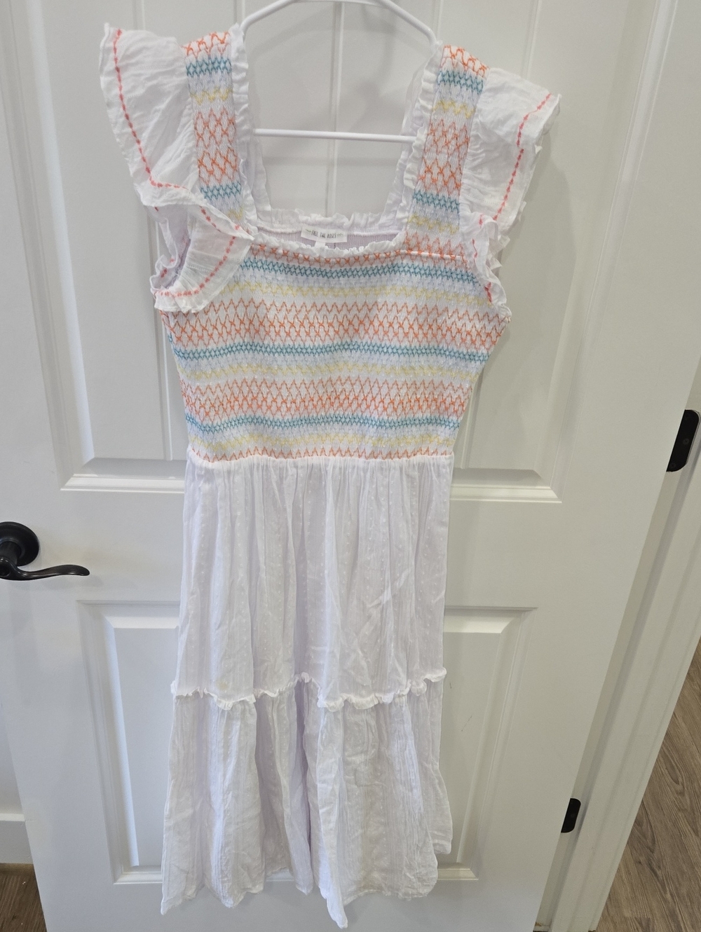 Free the Roses White Sundress with Pastel Smocking